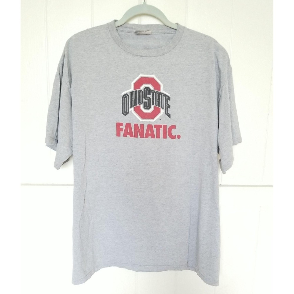 OHIO STATE FANATIC T-Shirt ESPNU Men's 2XL Graphic Logo Spell Out Gray Heather